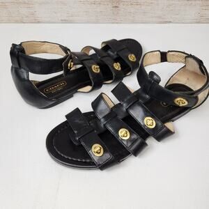 Coach Oleta Gladiator Turn Lock Strap Sandals Black Leather Size 7 B